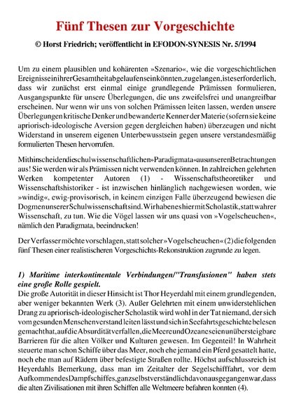Fünf Thesen zur Vorgeschichte