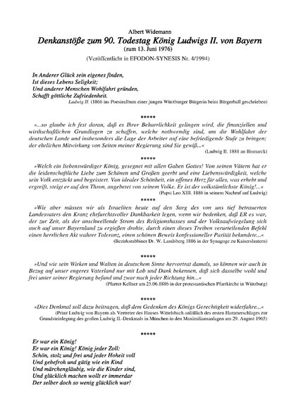 Denkanstöße zum 90. Todestag König Ludwigs II. von Bayern