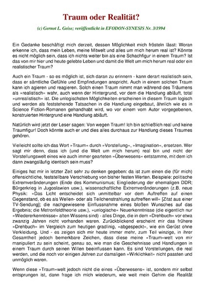 Traum oder Realität?