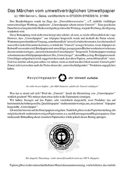 Das Märchen vom umweltverträglichen Umweltpapier