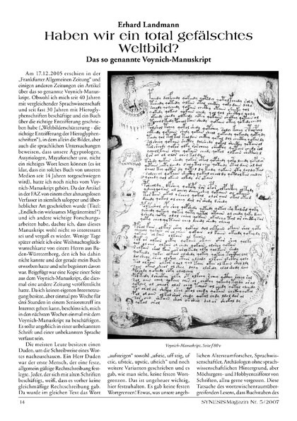 Haben wir ein total gefälschtes Weltbild? Das so genannte Voynich-Manuskript