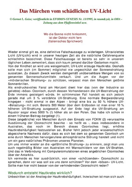 Das Märchen vom schädlichen UV-Licht