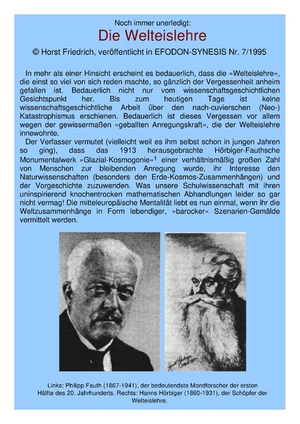 Noch immer unerledigt: die Welteislehre