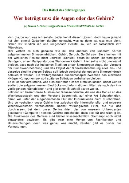 Das Rätsel des Sehvorganges