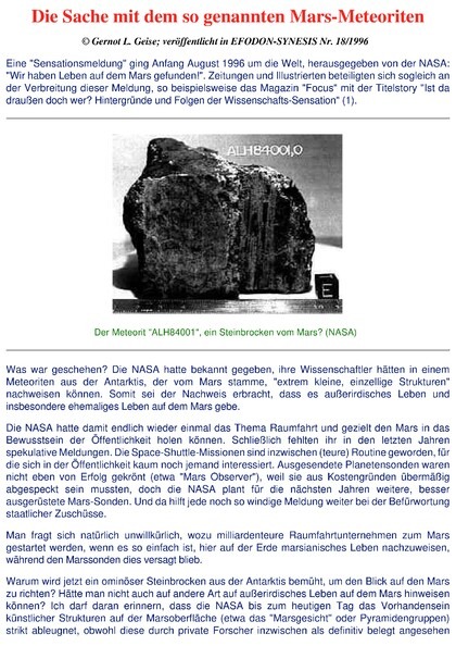 Die Sache mit dem so genannten Mars-Meteoriten