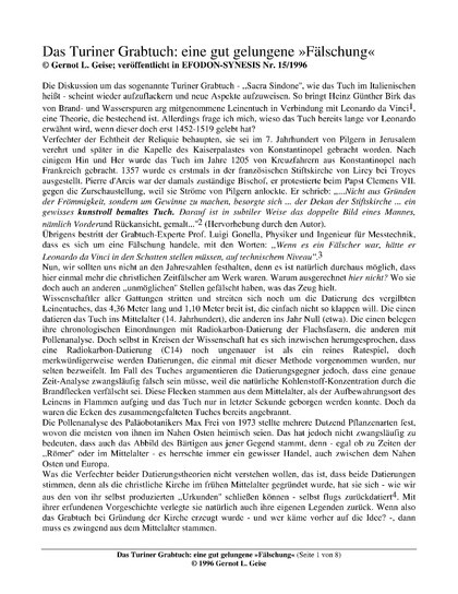 Das Turiner Grabtuch: gut gelungene “Fälschung”