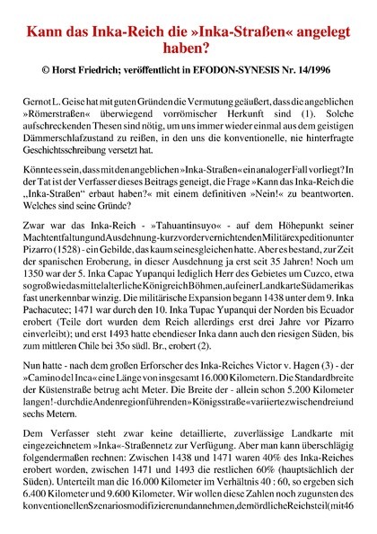 Kann das Inka-Reich d. “Inka-Straßen” angelegt haben?