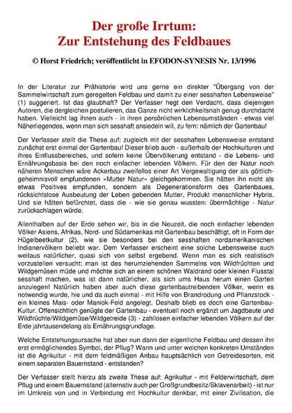 Der große Irrtum: Zur Entstehung des Feldbaues