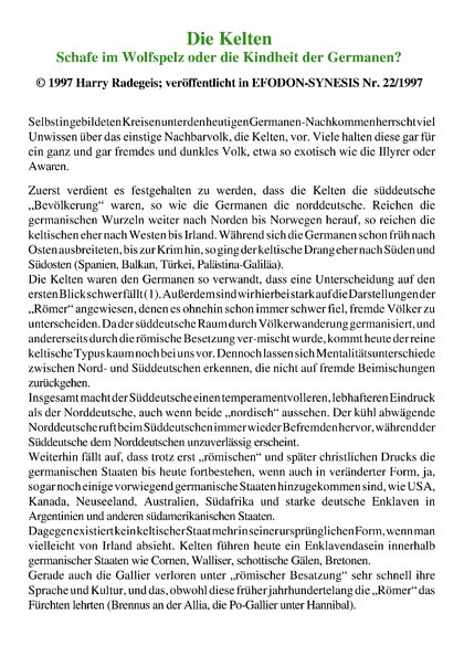 Die Kelten – Schafe im Wolfspelz oder die Kindheit der Germanen?