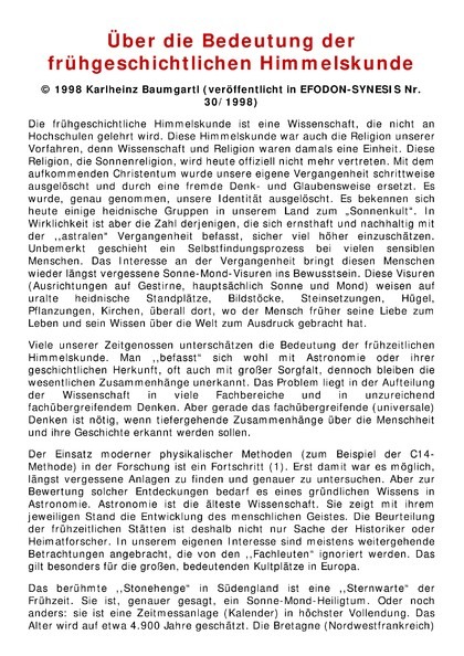 Über die Bedeutung der frühgeschichtlichen Himmelskunde