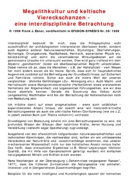 Megalithkultur und keltische Viereckschanzen – eine interdisziplinäre Betrachtung