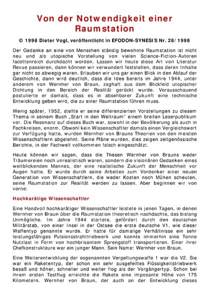 Von der Notwendigkeit einer Raumstation