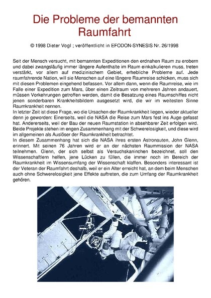 Die Probleme der bemannten Raumfahrt