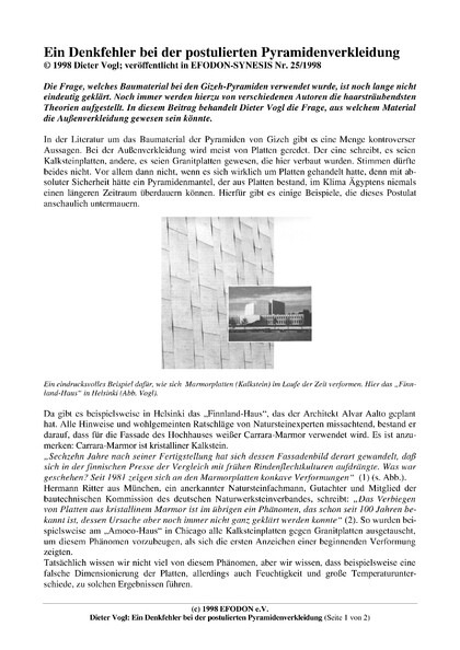 Ein Denkfehler bei der postulierten Pyramidenverkleidung
