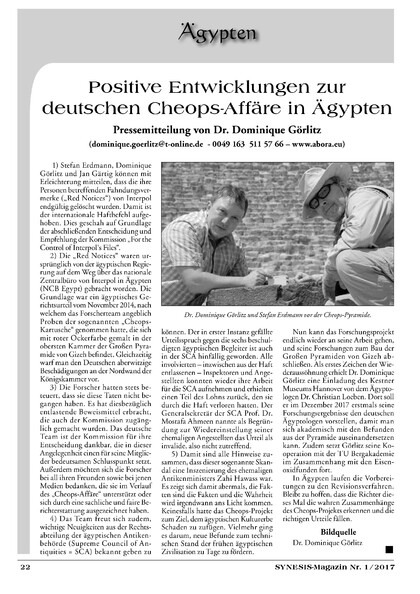 Positive Entwicklungen zur deutschen Cheops-Affäre in Ägypten