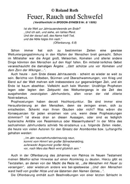 Feuer, Rauch und Schwefel  ist die Welt zur Jahrtausendwende am Ende?