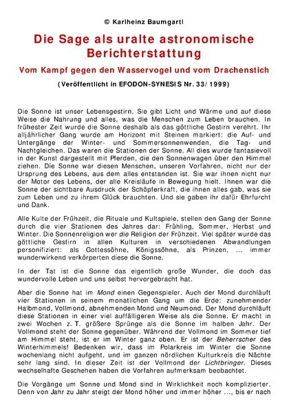 Die Sage als uralte, astronomische Berichterstattung