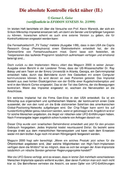 Die absolute Kontrolle rückt näher (II)