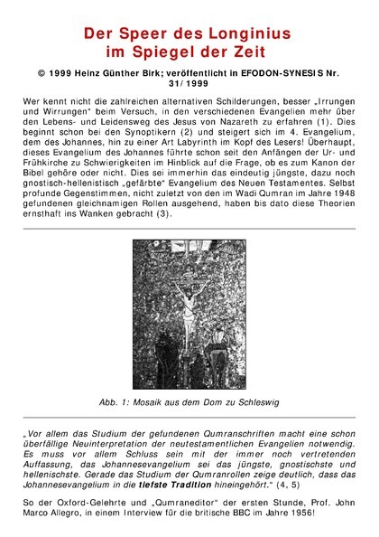Der Speer des Longinius im Spiegel der Zeit