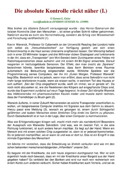 Die absolute Kontrolle rückt näher (I)