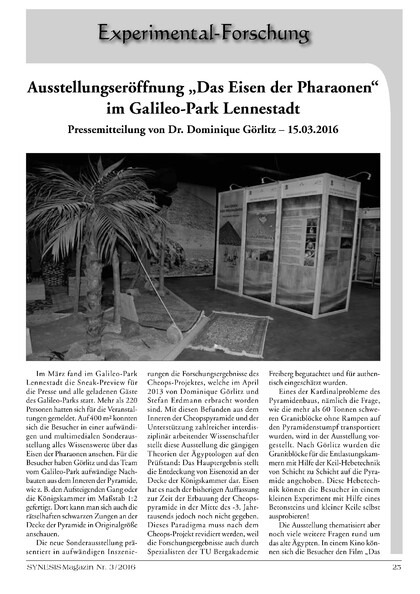 Ausstellungseröffnung „Das Eisen der Pharaonen“ im Galileo-Park Lennestad