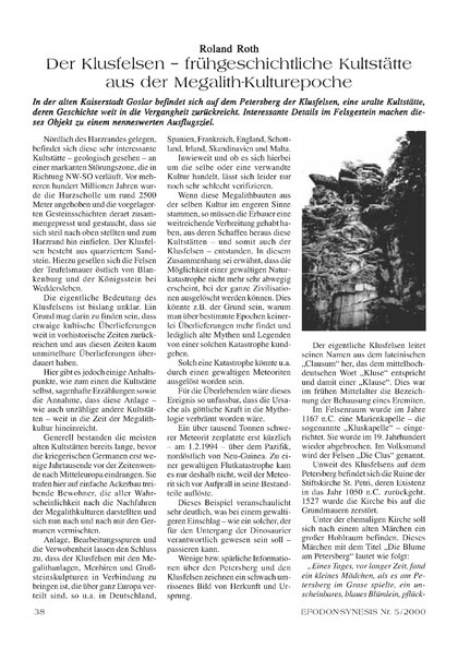 Der Klusfelsen  frühgeschichtliche Kultstätte aus der Megalith-Kulturepoche
