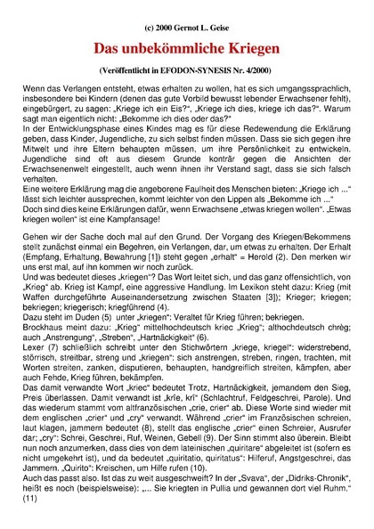 Das unbekömmliche Kriegen