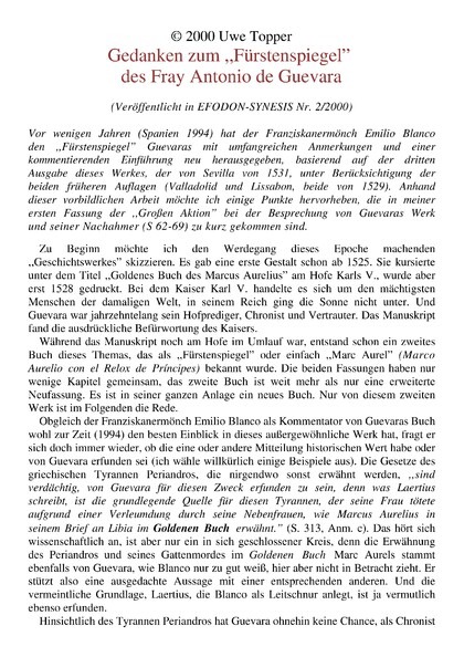 Gedanken zum “Fürstenspiegel” d. Fray A. de Guevara