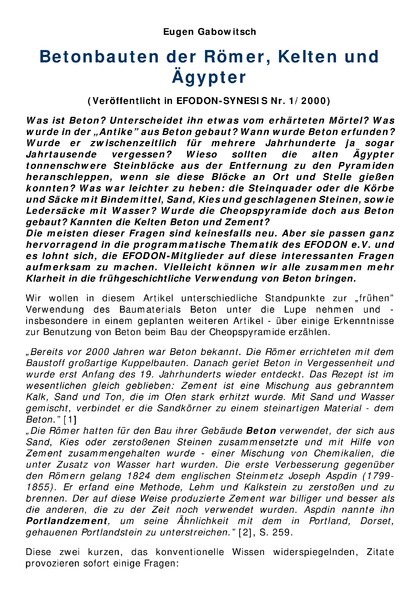 Betonbauten der Römer, Kelten und Ägypter
