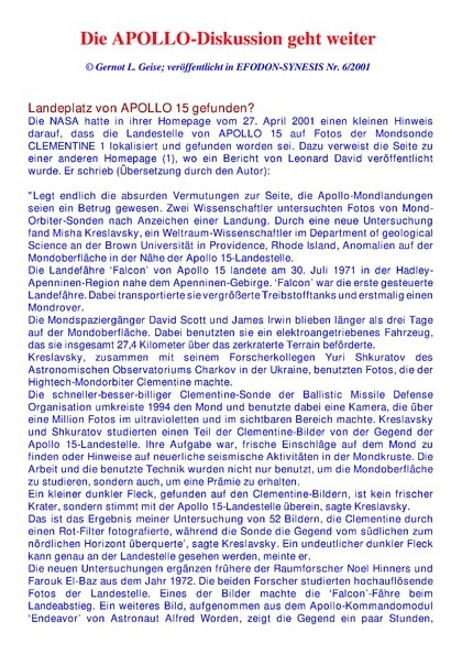 Die APOLLO-Diskussion geht weiter