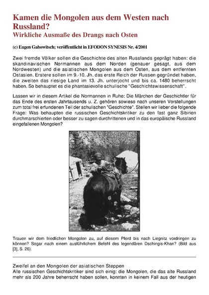 Kamen die Mongolen aus dem Westen nach Russland?