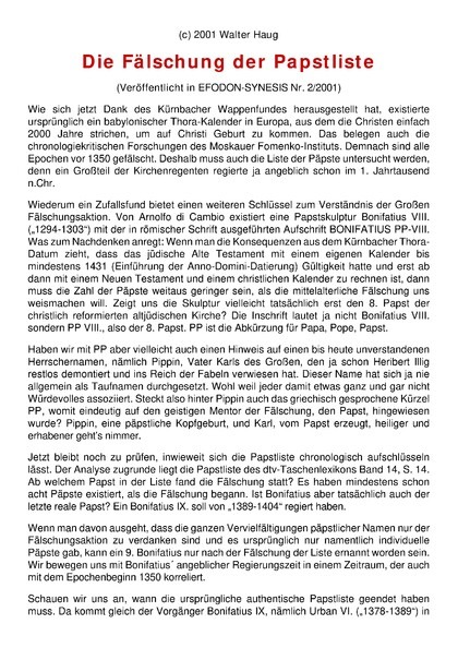 Die Fälschung der Papstliste