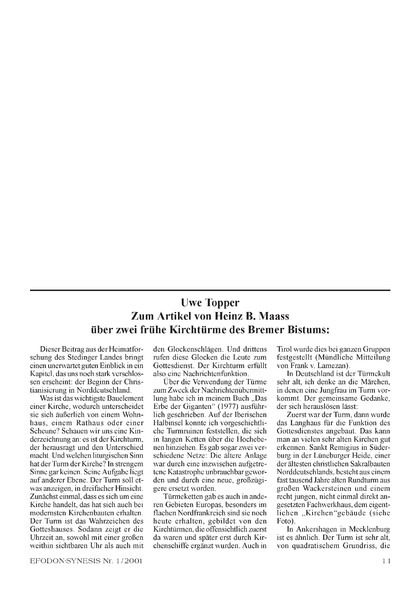 Zum Artikel von Heinz B. Maass über zwei frühe Kirchtürme des Bremer Bistums