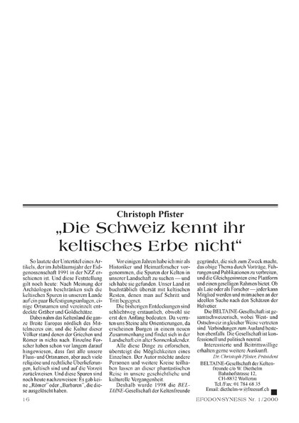 Die Schweiz kennt ihr keltisches Erbe nicht
