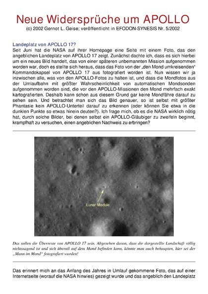 Neue Widersprüche um APOLLO
