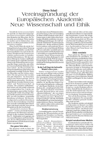 Vereinsgründung der Europäischen Akademie Neue Wissenschaft und Ethik