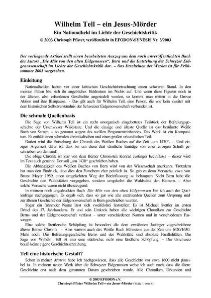 Wilhelm Tell – ein Jesus-Mörder