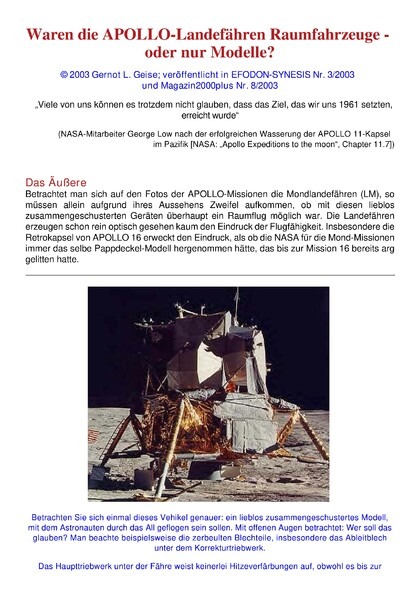 Raumfahrzeuge oder Modelle? Die APOLLO-Landefähren