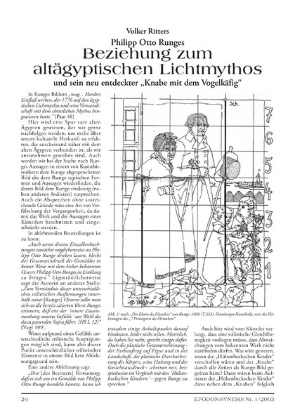 Philipp Otto Runges Beziehung zum altägyptischen Lichtmythos und sein neu entdeckter „Knabe mit dem Vogelkäfig“