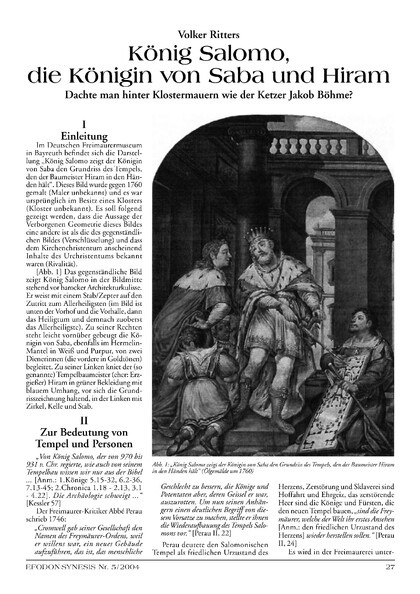 König Salomo, die Königin von Saba und Hiram – Dachte man hinter Klostermauern wie der Ketzer Jakob Böhme?