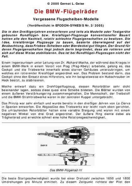 Die BMW-Flügelräder – Vergessene Flugscheibenmodelle