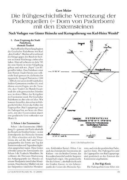 Die frühgeschichtliche Vernetzung der Paderquellen (= Dom von Paderborn) mit den Externsteinen Nach Vorlagen von Günter Heinecke und Kartografierung von Karl-Heinz Wendel