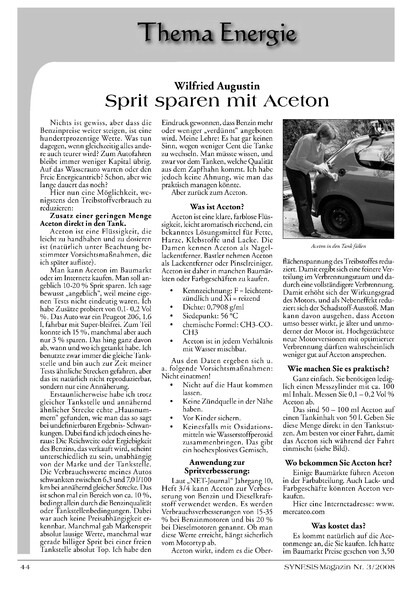 Sprit sparen mit Aceton