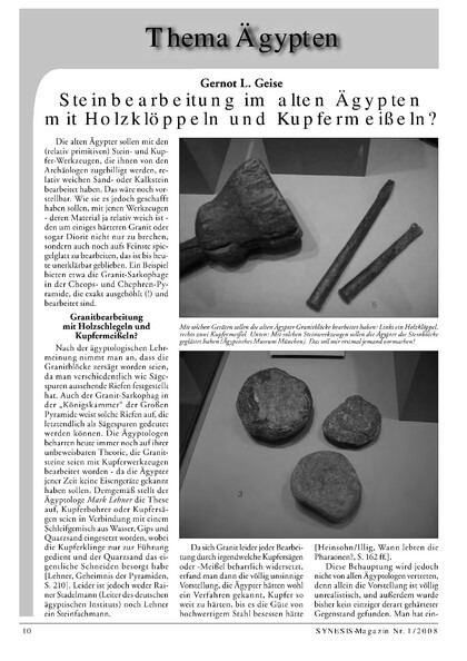 Steinbearbeitung im alten Ägypten mit Holzklöppeln und Kupfermeißeln?