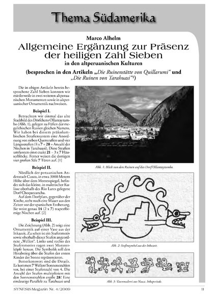 Allgemeine Ergänzung zur Präsenz der heiligen Zahl Sieben in den altperuanischen Kulturen