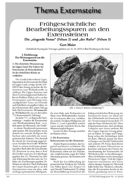 Frühgeschichtliche Bearbeitungsspuren an den Externsteinen – Die „singende Venus“ (Felsen 2) und „der Rufer“ (Felsen 5)
