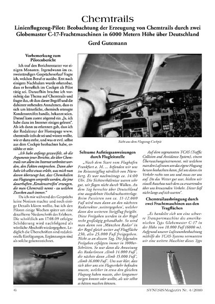 Beobachtung der Erzeugung von Chemtrails durch zwei Globemaster C-17-Frachtmaschinen in 6000 Metern Höhe über Deutschland