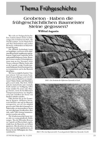 Geobeton – Haben die frühgeschichtlichen Baumeister Steine gegossen?