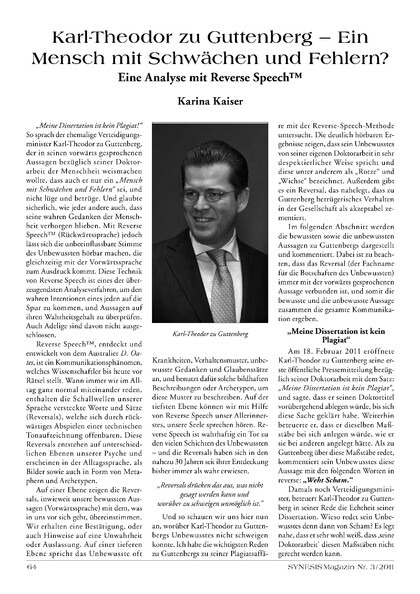 Karl-Theodor zu Guttenberg – Ein Mensch mit Fehlern und Schwächen? Eine Analyse mit Reverse Speech