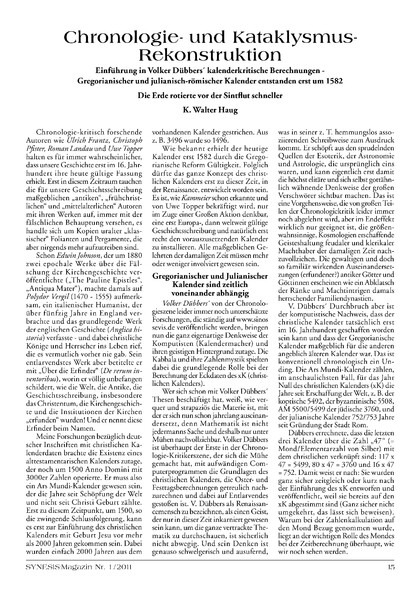 Chronologie- und Kataklysmus-Rekonstruktion – Einführung in Volker Dübbers‘ kalenderkritische Berechnungen – Gregorianischer und Julianisch-römischer Kalender entstanden erst um 1582